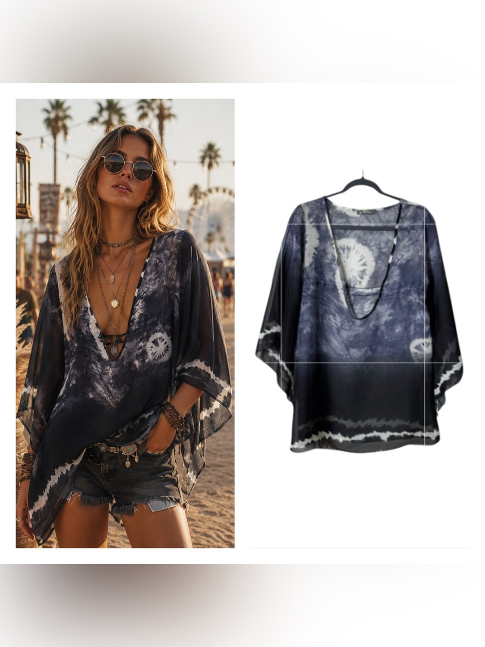 Womens Sheer Poncho Top Medium Beachy Festival Coachella Hippie Fairy Grunge